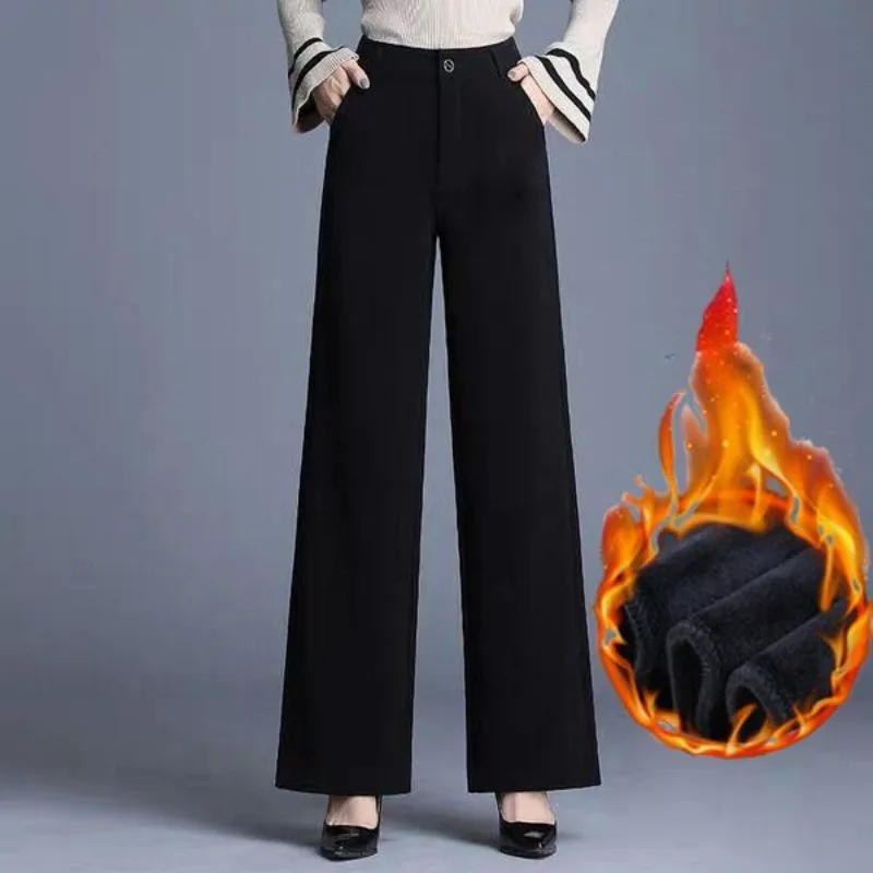 Wide-leg Pants Women Autumn Winter Fashionable High-waisted Versatile Middle-aged Slim Dancing Pants Straight-leg Trousers