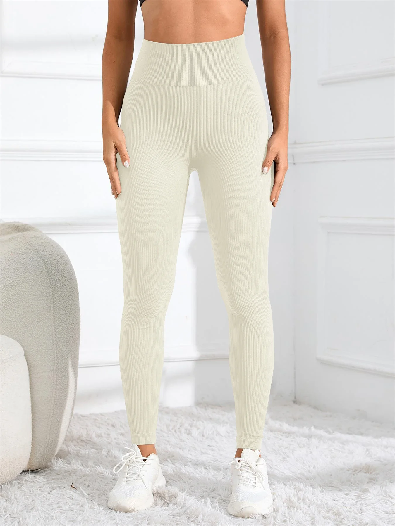 Hoch taillierte, nahtlose Yoga-Leggings, gerippte Sportbekleidung, Strumpfhosen, Fitnessbekleidung für Damen, Fitnessstudio und Freizeitkleidung für Herbst und Winter – Detail 8