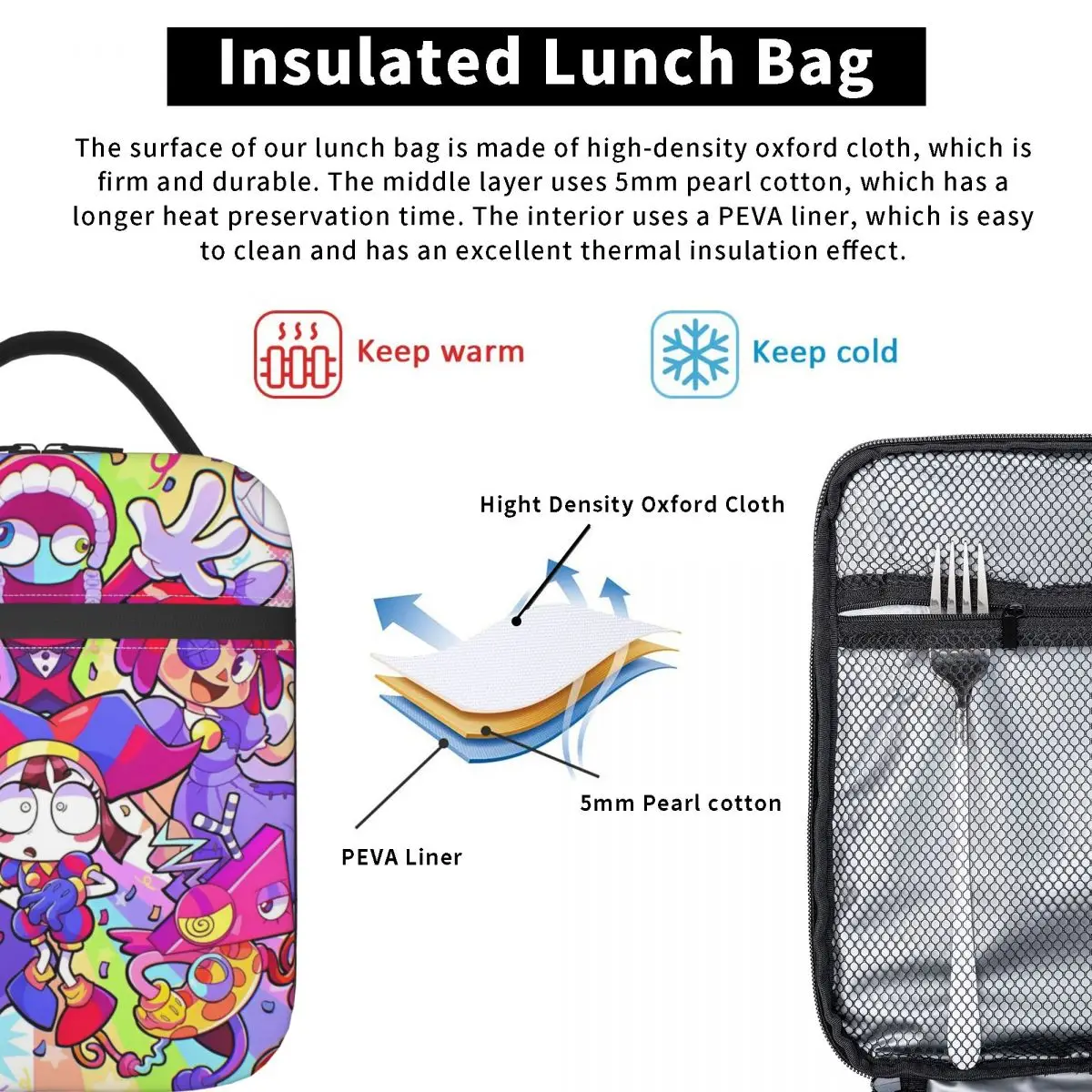 The Amazing Digital Circus Insulated Lunch Bag Thermal Bag  Lunch Container Large Tote Lunch Box Bento Pouch School Picnic