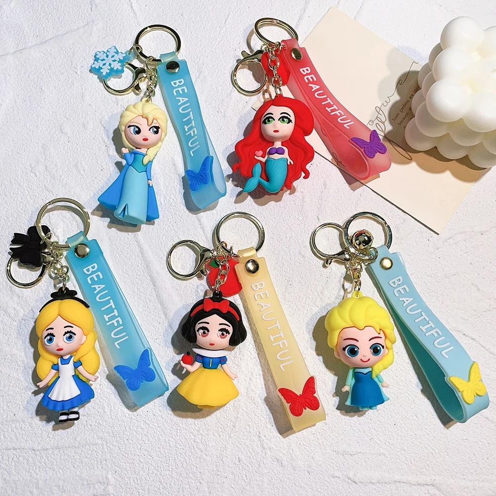 Llaveros con colgante de Frozen de princesa sirena de dibujos animados de Disney, llavero de coche, bolso para teléfono, joyería colgante, regalos para niños