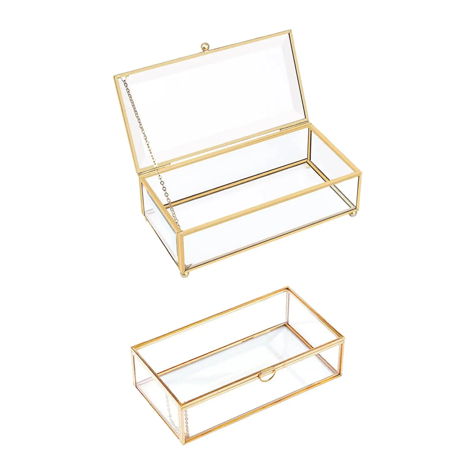 Glass Jewelry Box Jewelry Holder Container Metal Frame Rectangular Decor Cosmetic Storage Box Jewelry Trinket Case for Women