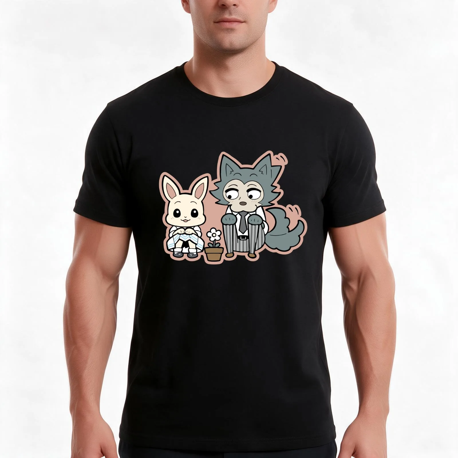 Beastars- Legosi and Haru T-Shirt, Summer Casual Cotton Tee, Oversized Streetwear Tops, Vintage Graphic Print, Unisex Men Women