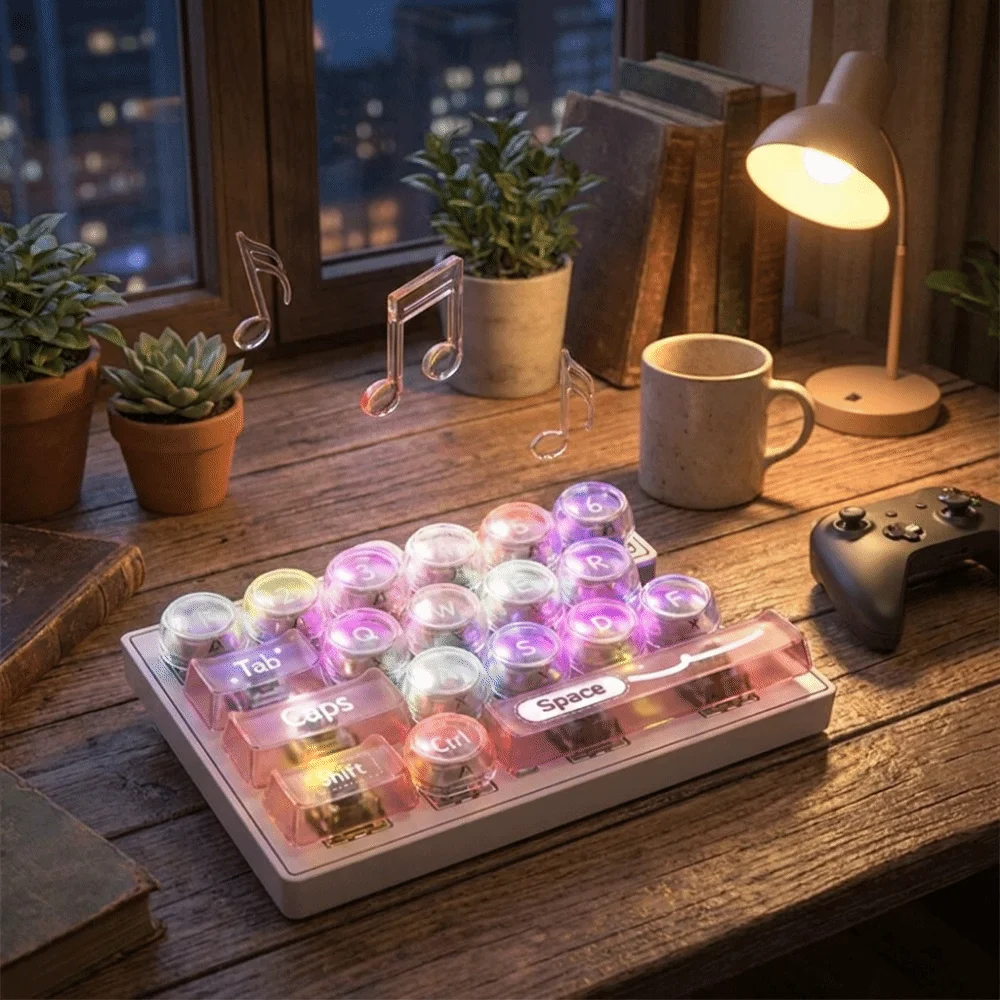 Portable Glowing 19 Keyboard Keychain Stress Relief with LED Lights Mechanical Fidget Keyboard Creative Fidget Office Decor