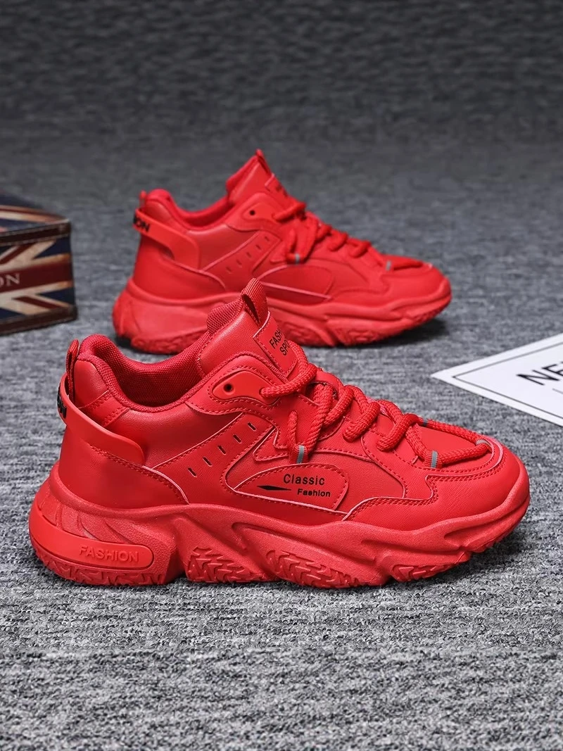 

Men's Sporty Dad Shoes Red Trendy All-Match Youth Heightening Casual Leisure Winter Outdoor Slip-On Anti-Slip Color