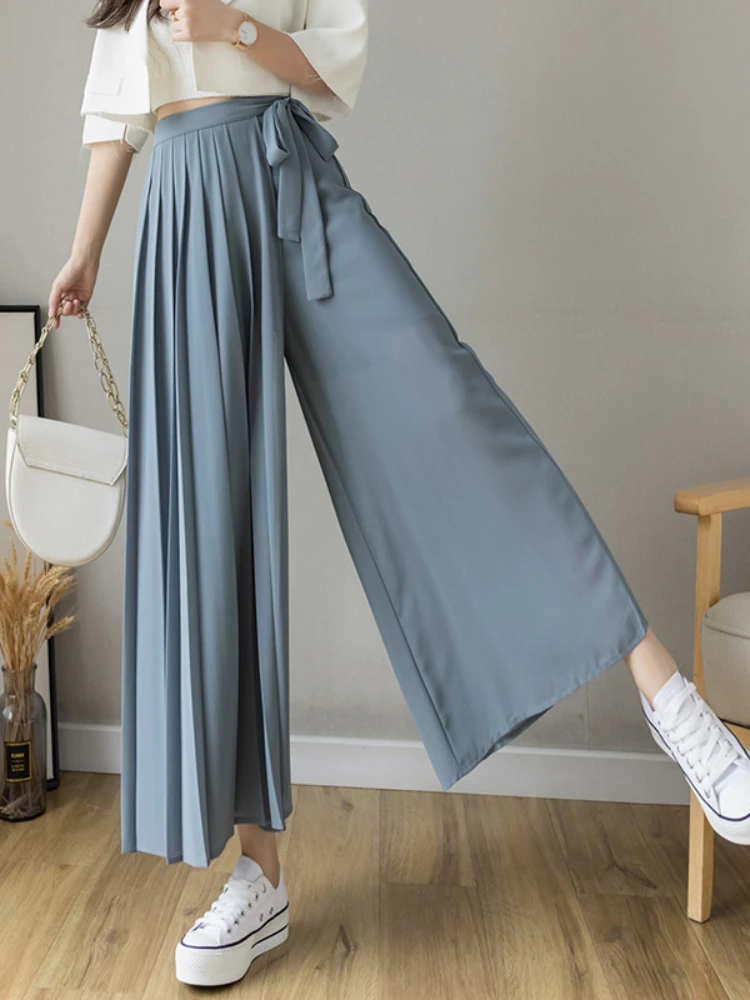 

Japan Korean Fashion Solid Color 2025 New in Summer Big Hem Skirt Trousers Pleated High Waist Pants Casual Wide Leg Pant