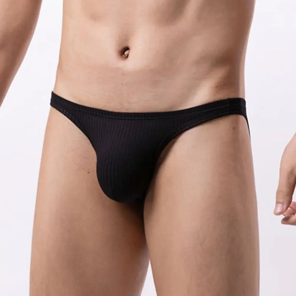 Men Sexy Solid Striped Low Rise Thread Cotton Bikini Briefs Underpants Panties Shorts Breathable Youth Elastic Male Briefs