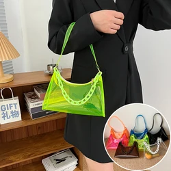 2023 Fashion Women's PVC Jelly Shoulder Bag Ladies Solid Color Mini Chain Underarm Bag Transparent Simple Zipper Handbag Clutch