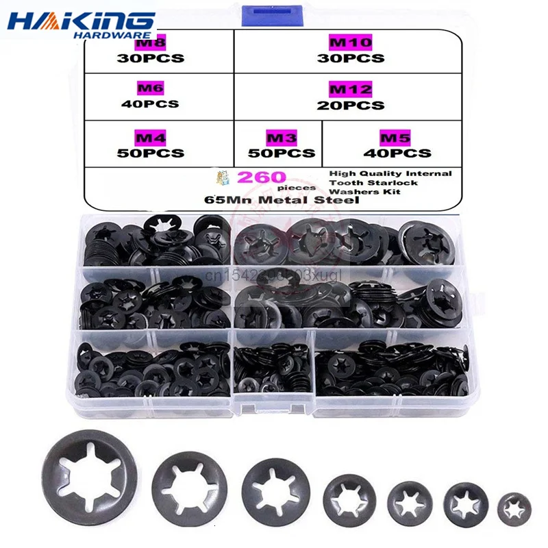 

260Pcs M3 M4 M5 M6 M8 M10 M12 Push-on Locking Washers Star Nut Metal Quick Speed Star Nut Locking Fastener Assorted Kit