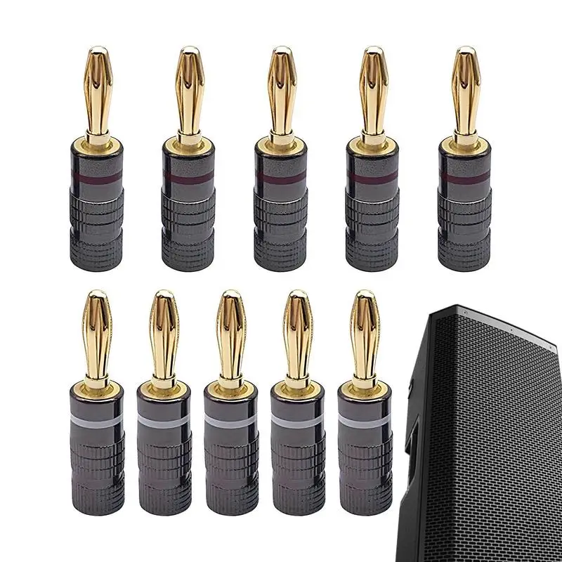 4mm Banana Plug 10pcs 4mm Speaker Banana Plugs Gold Plated Plugs Multifunctional Audio Banana Plug Male Adapter Sturdy Male