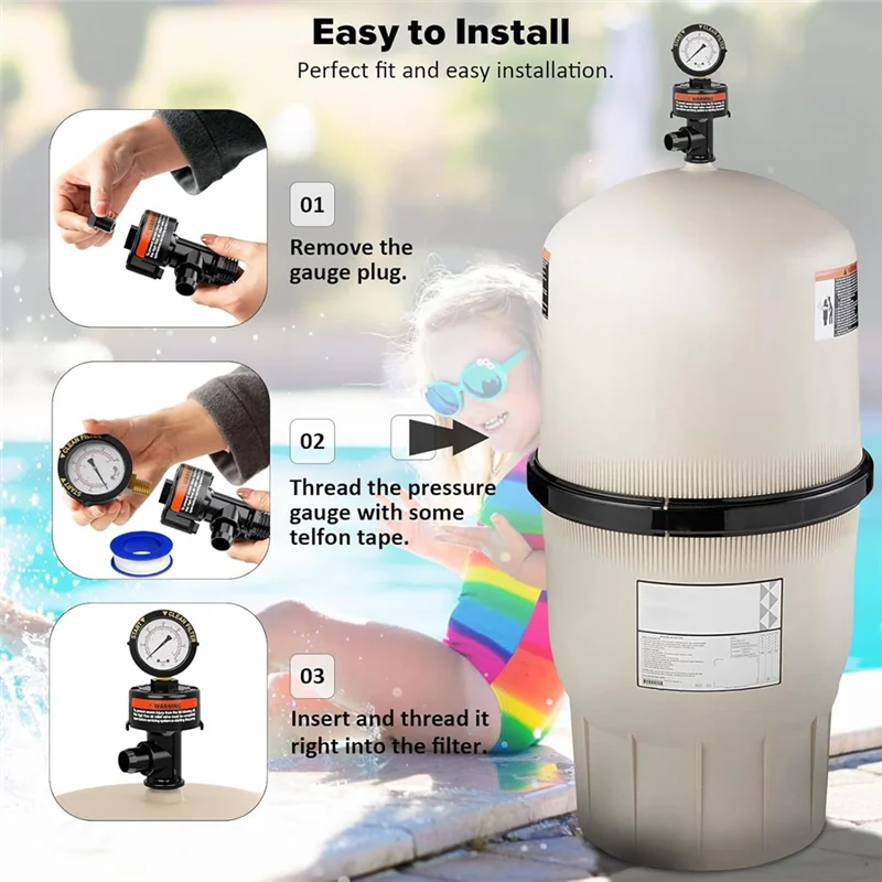 

98209800 Pool Filter Pressure Gauge, Manual Bleed Valve Release Valve For Pool And Spa Filters 98209803