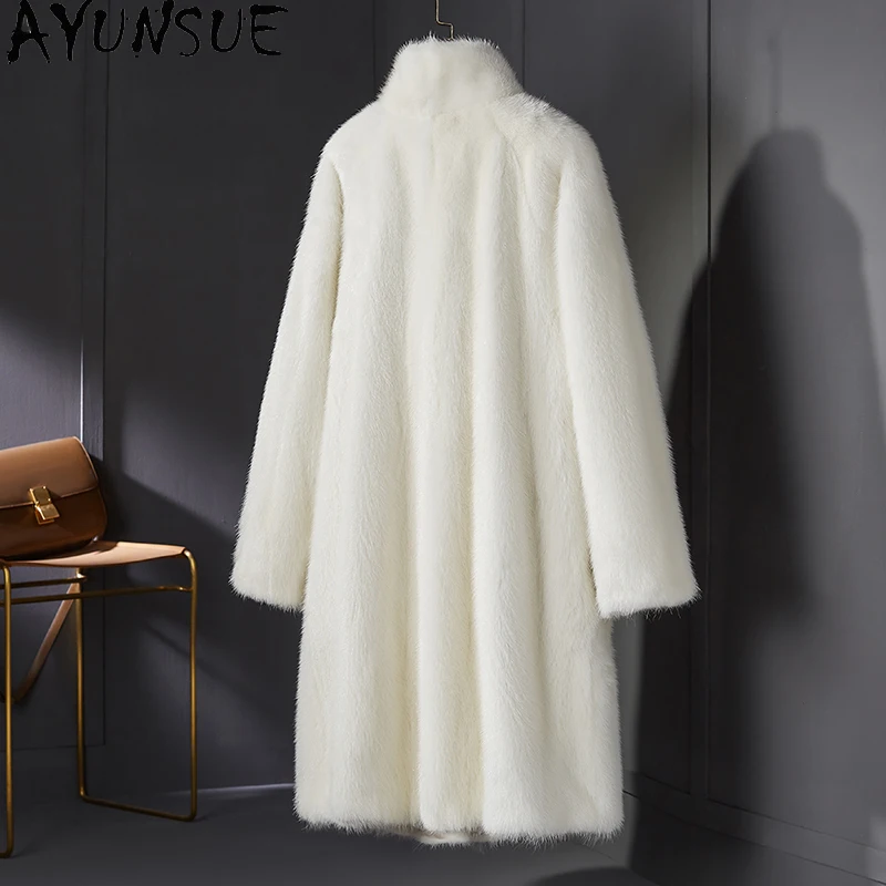 AYUNSUE معطف فرو المنك امرأة 2025 معطف طويل امرأة الشتاء نوعية جيدة الكورية نمط ملابس عصرية امرأة Echtpelz رف دامن