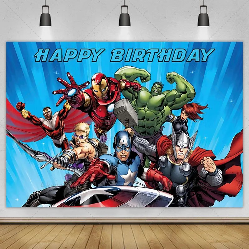 MARVEL Spiderman Iron Man Hulk Banner Photography Backgrounds Vinyl Cloth Party Backgrounds For Kids Birthday Party Decoration