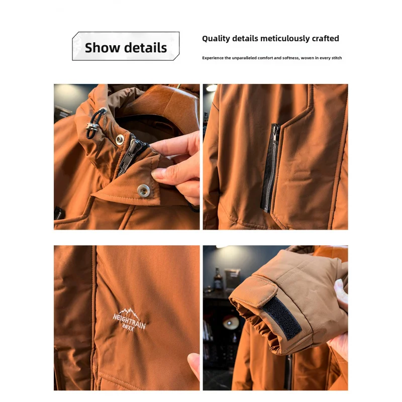 سترة بغطاء للرأس مقاومة للبرد في الهواء الطلق للرجال في فصل الشتاء مقاومة للرياح مع سترة دافئة من الصوف المضافة #6