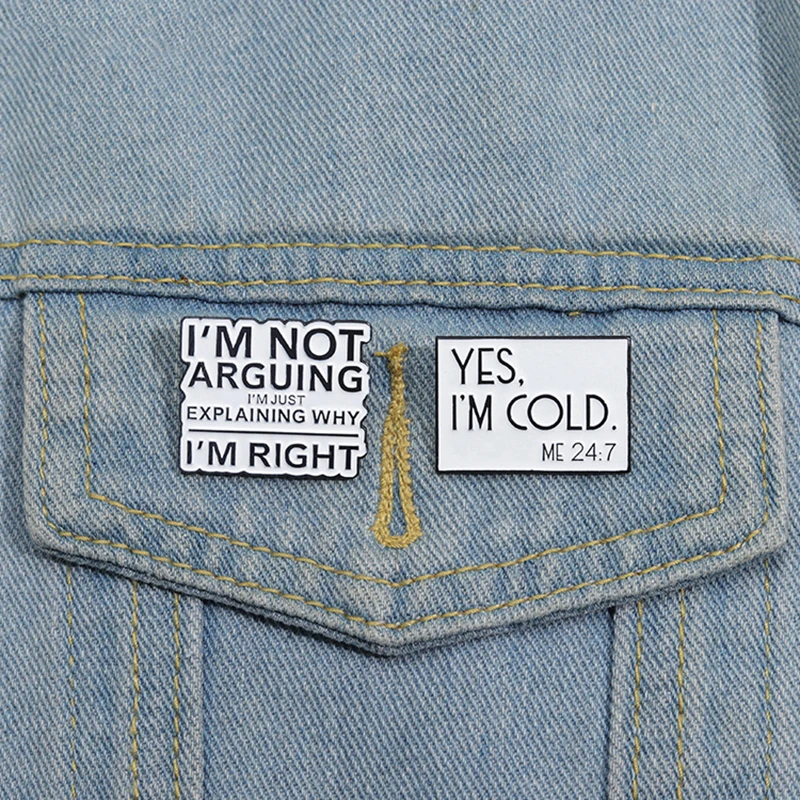 I'M NOT ARGUING Enamel Pins Custom Stay Calm YES I'M COLD Brooches Lapel Badges Funny Jewelry Gift for Friends