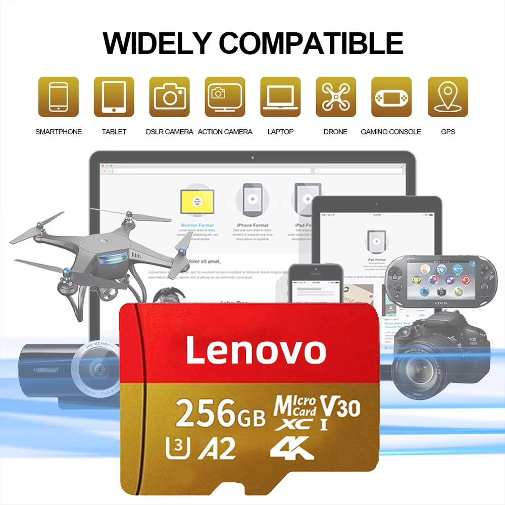 

Lenovo Memory Card 1TB High Speed Cartao De Memoria Micro 128GB 256GB Class 10 TF Flash Card SD Card For Phone Tablet UAV
