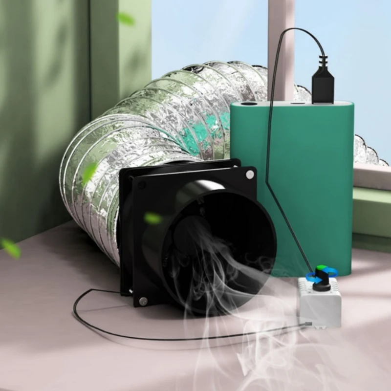 Compacte en draagbare dampafzuigventilator met kanaalpijp en ventilatieslang voor gebruik in keuken en badkamer USB-voeding