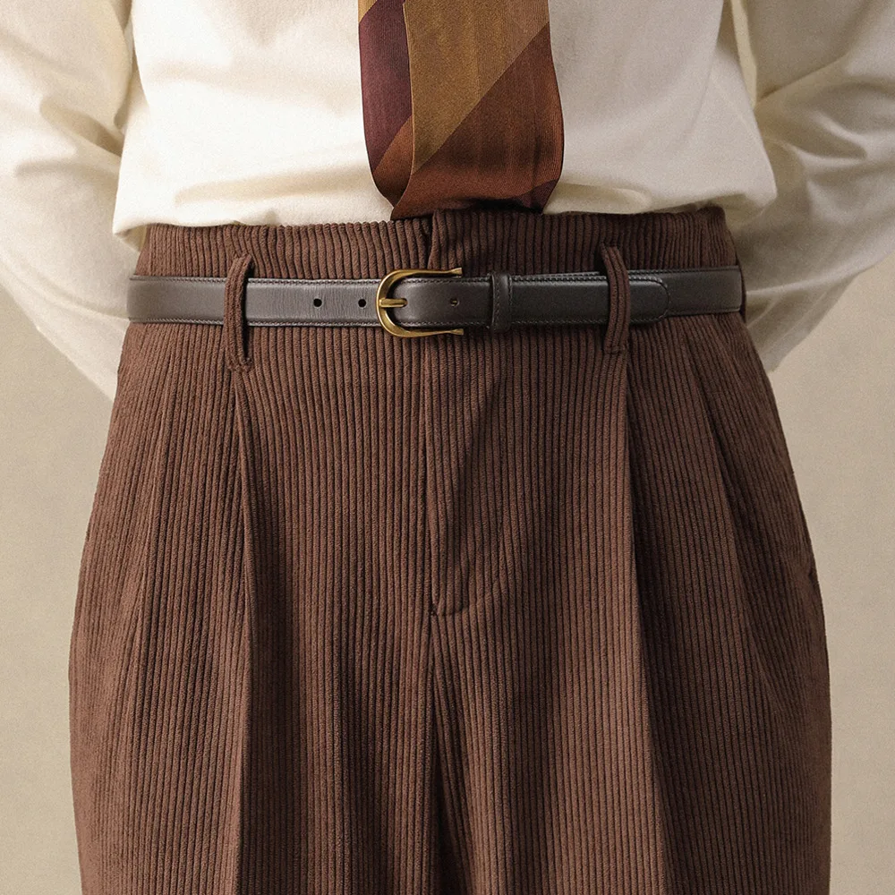 

Corduroy Warm Men's Trousers Winter Straight Fit Wrinkle-Free Casual Long Pants Business Slim Fit Hollywood High Waist Pants