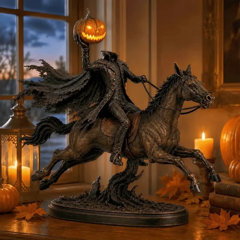 Glowing Headless Knight Statue LED Night Light Resin Craft Dark Art Style Built-In Battery Desk Ornament Halloween Decor