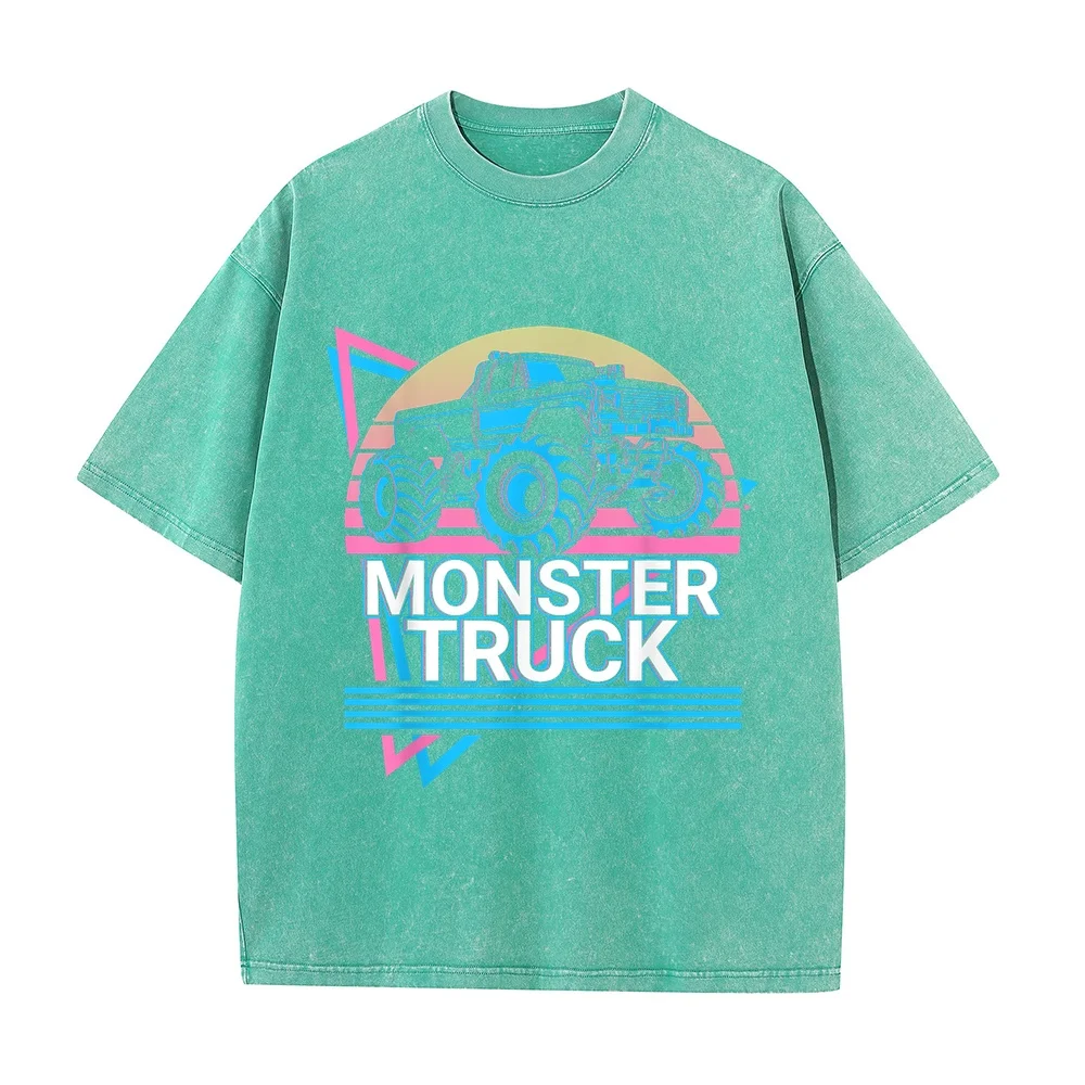 Monster Truck Retro T-Shirt Camisetas Hombre 애니메이션 Tshirts Red Short Sleeve Tee Yellow Printed Cotton Birthday Gift Graphic