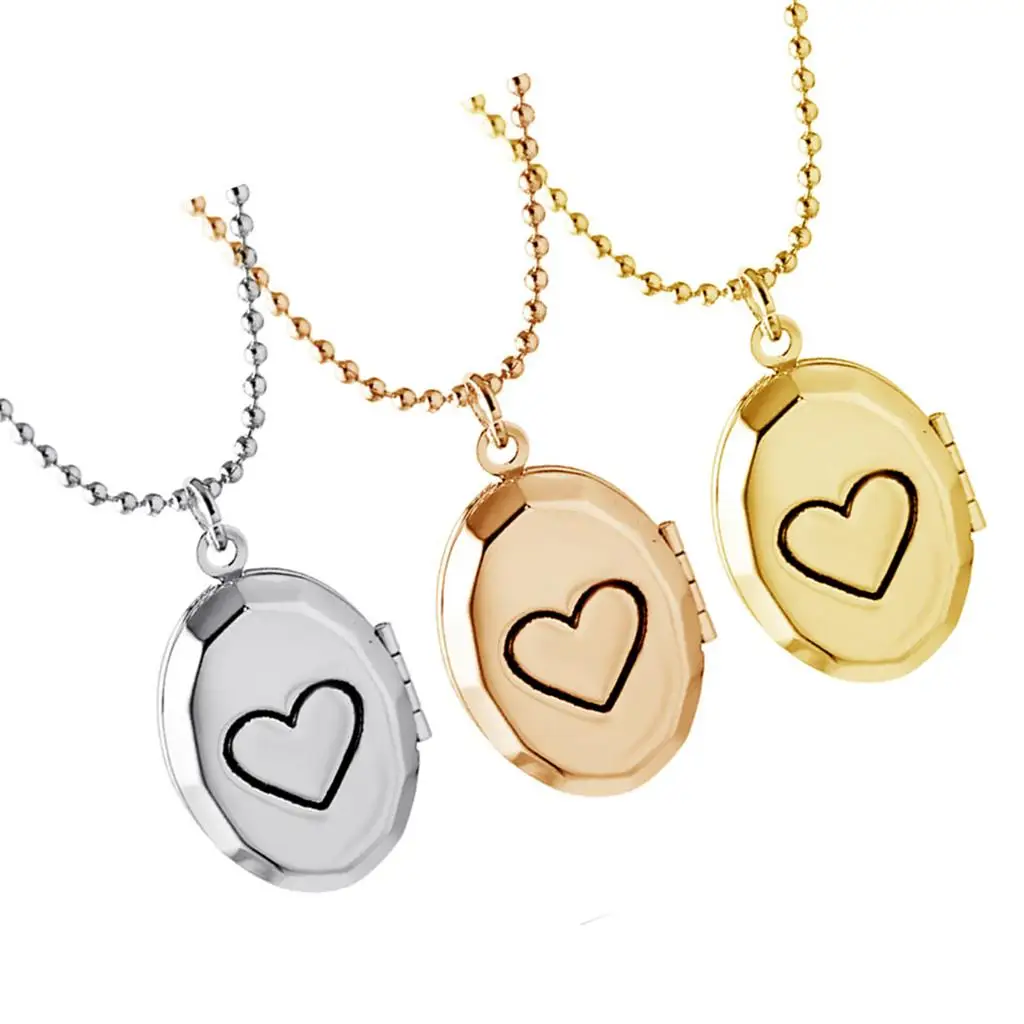 Photo Locket Necklace Copper Oval Heart Pendant Mini Picture Locket Gift for Mom Wife Birthdays