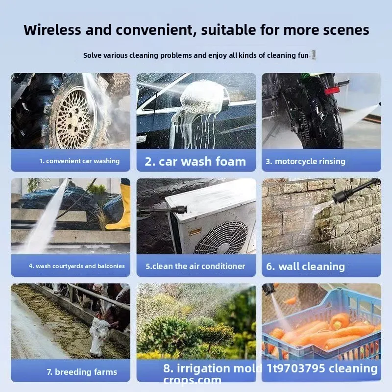 High Pressure Car Wash Water Gun Wireless Car Wash Machine Portable Powerful Vehicle Lithium Battery Cleaning Machine 21V