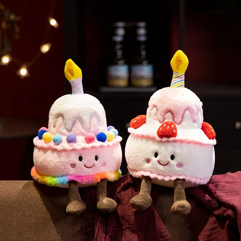 Juguete de peluche de pastel de fresa Adorable divertido, almohada de postre de comida rellena, vela de pastel de cumpleaños dulce Kawaii, decoración de fiesta, regalo creativo