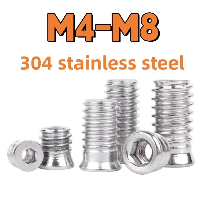 

304 Stainless Steel Inside Outside Teeth Insert Nuts Hex Socket Embedded Furniture Nut M4 M5 M6 M8 Assorted Pack 5 10 20 30pcs