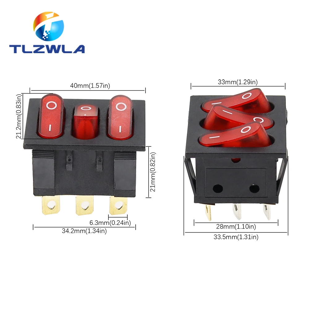 1PCS On-Off KCD3 9Pin Red 15A 250V 20A 125V AC Light Boat Car Rocker Switch KCD3-303 KCD3 Triple Light Switch Button