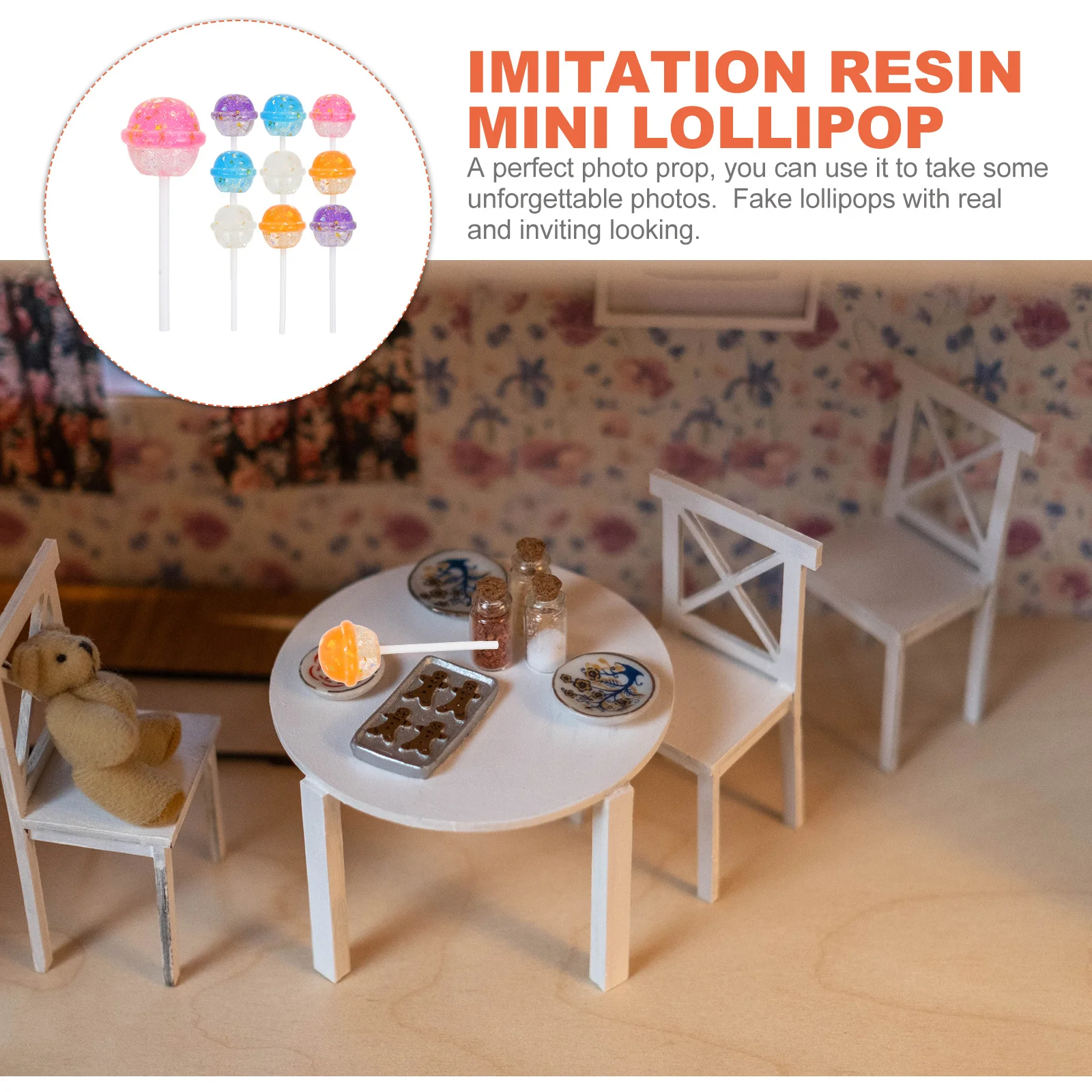 10Pcs Resin Decorative Lollipop Prop Candy Cane Lollipops Glitter Mixed Color Fake Candy Photo Booth Props Lollipop Ornaments