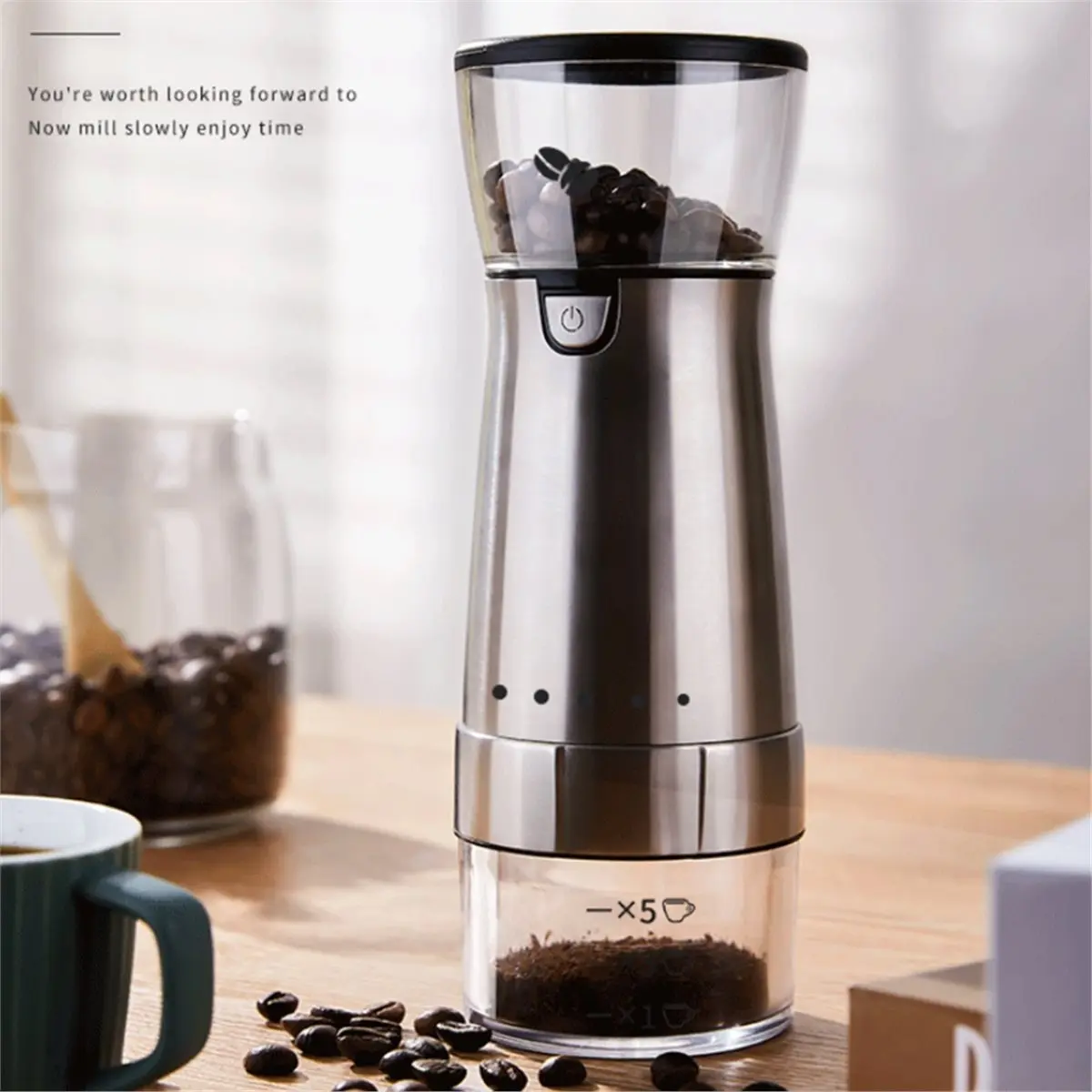 

(AIMA) Stainless Portable Electric Coffee Grinder Ceramic Grinding Coffee Beans Grinder USB Rechargeable Kitchen Smash Machine