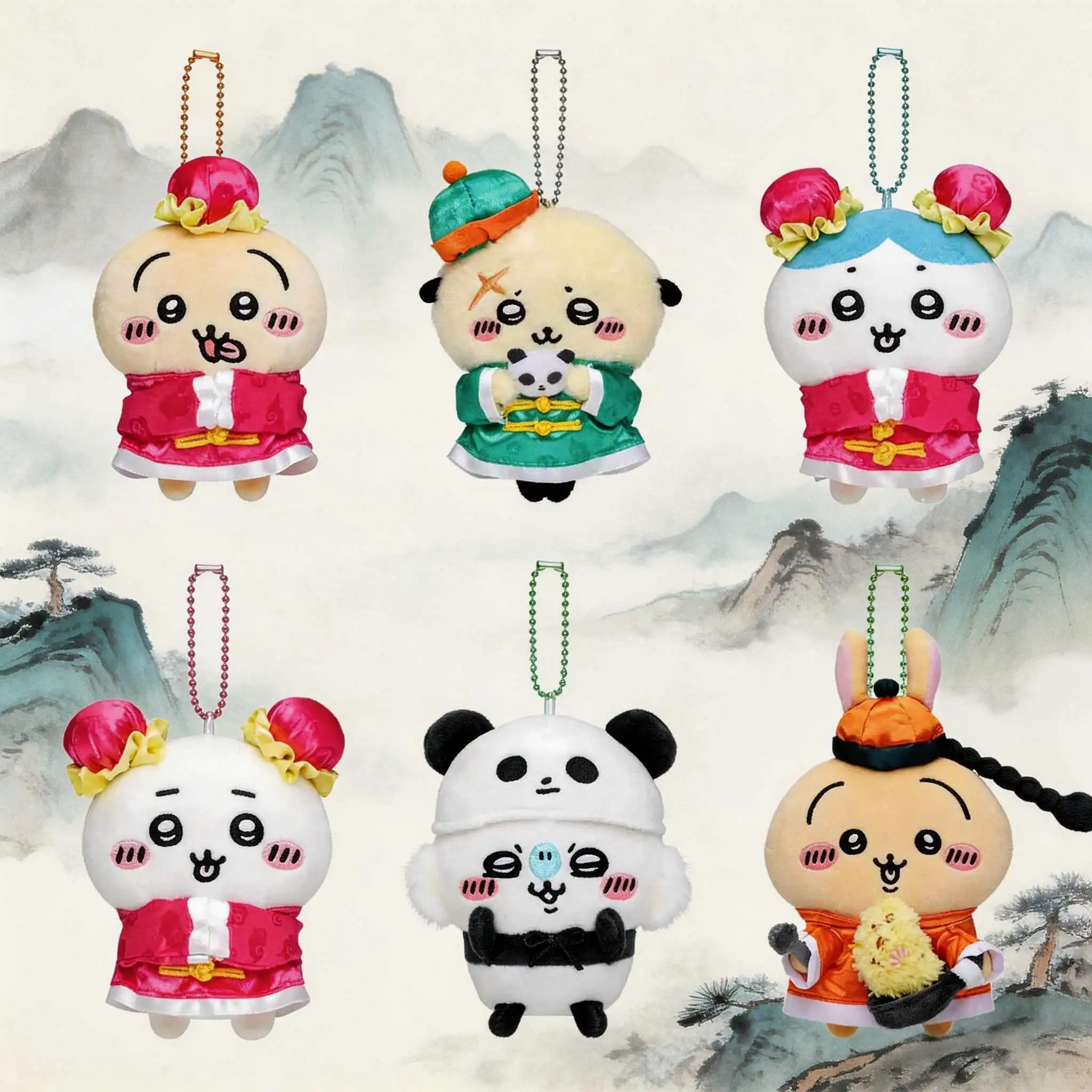 

Chinese Hotel Series Cute Fur Toy Dolls Hanging Items Keychains in Stock Gifts Momonga Usagi Hachiwera Chii Rakko
