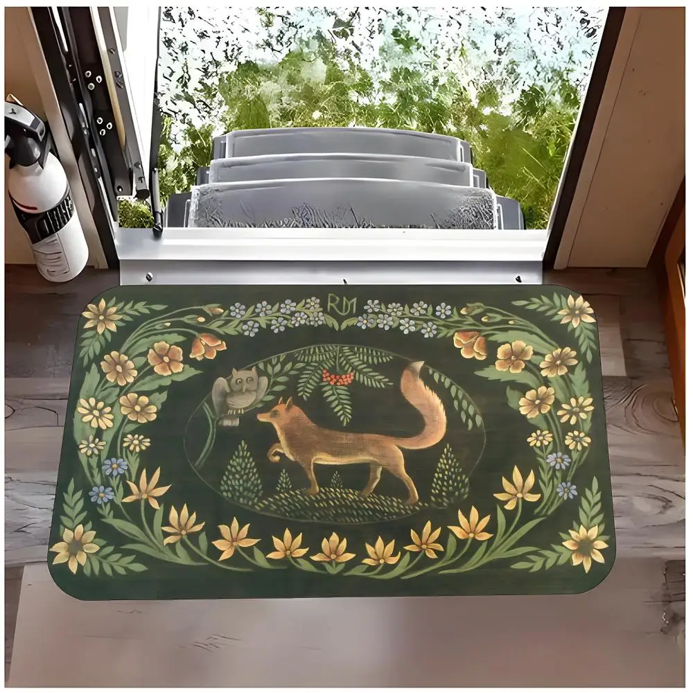 Animal Lovely L-Little Fox Floor Mat Non Slip Washable Flannel Doormat Water Absorbent Indoor Floor Carpet Rug