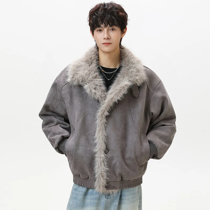 

Fur Collar Quilted Jacket Men Winter Streetwear Fashion Loose Causal Cotton-padded Thicken Bomber Jacket Parkas Coat Outerwear