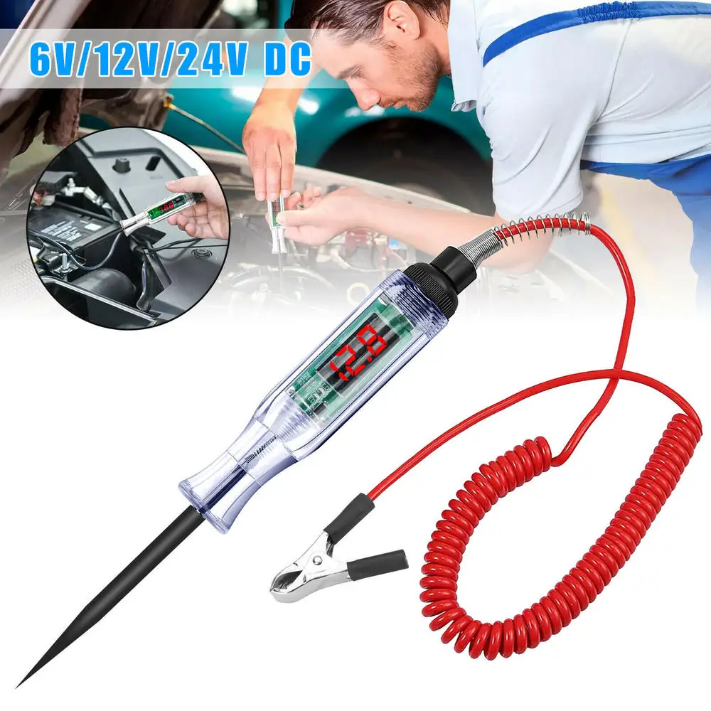 6/12/24V Car Circuit Tester Pen Retractable Spring Wire Digital Electric Circuit Tester Voltage Test Pen Car Diagnostic Tools