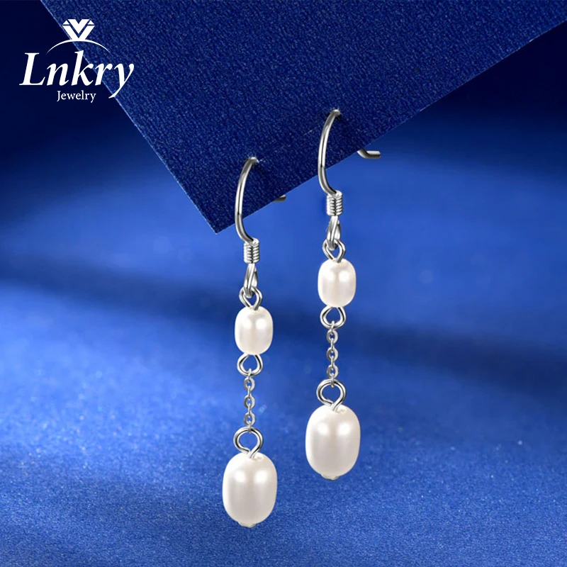 

Lnkry Pendientes Plata стерлингового серебра 925, серьги-капли с культивированным овальным жемчугом, корейские серьги с белым жемчугом INS для женщин, ювелирные изделия