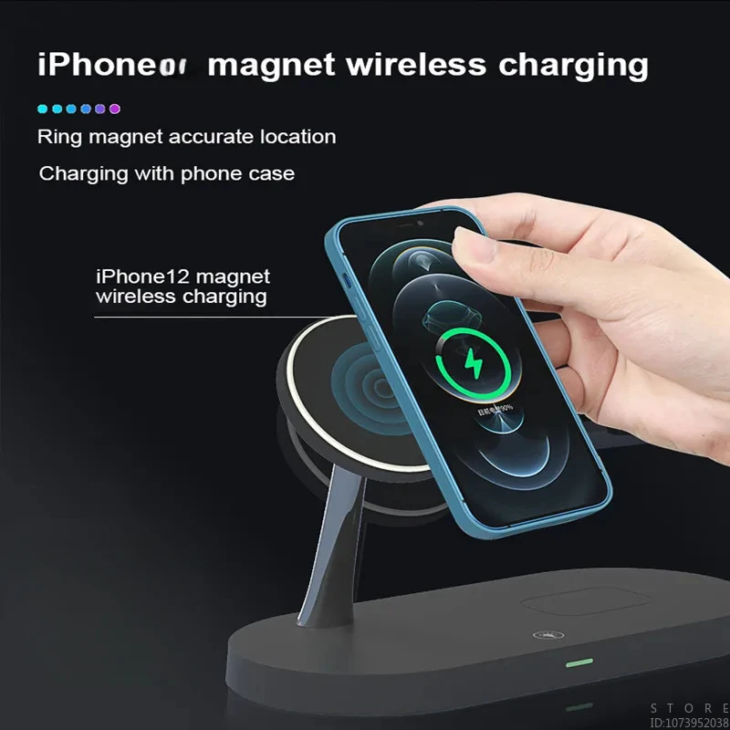 Magnetic Wireless Charger Stand 3 in 1 for Iphone Airpods and IWatch  Fast Charging Station Three in One Charger Dock for Apple