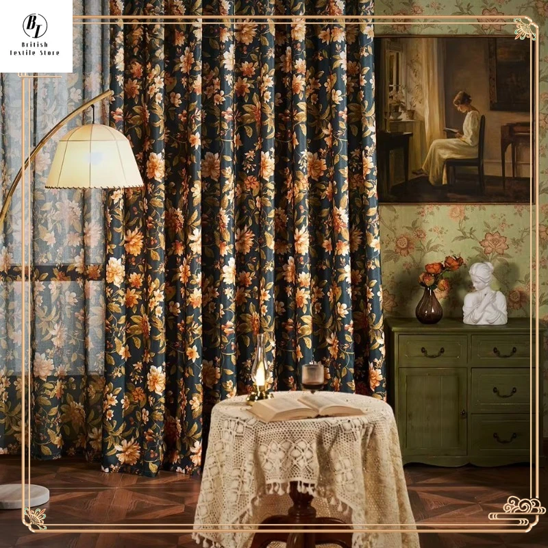 

American Luxury Retro Print Curtains for Living Room Bedroom Dining Blackout White Tulle Decor Window Jacquard Elegant Custom