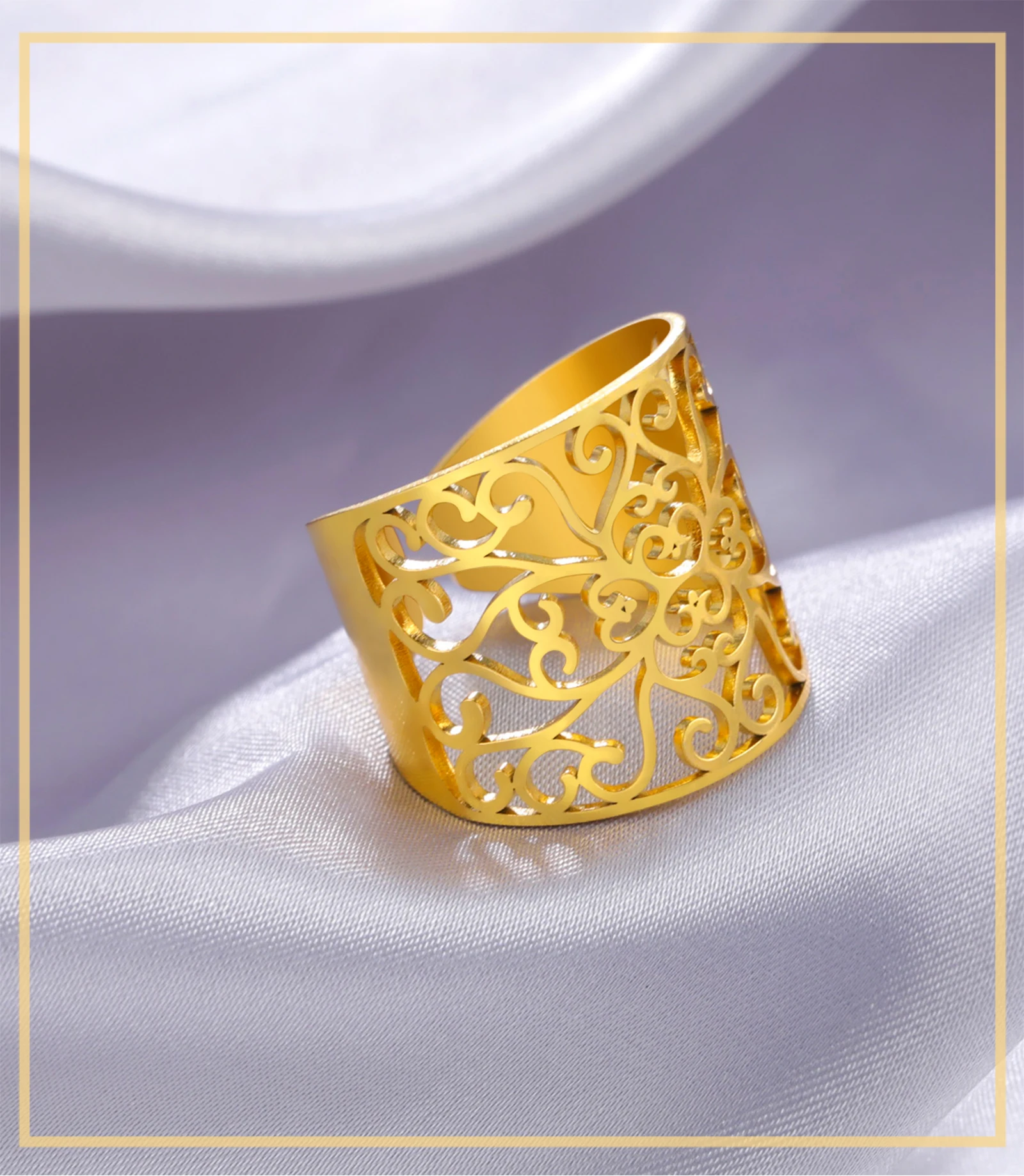 Skyrim Vintage Filigran-Blumenring für Damen, Offener Verstellbarer Edelstahlring, Ästhetischer Schmuck 2026, Hochzeits- und Verlobungsgeschenk – Detail 1