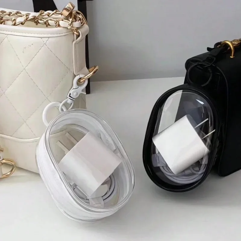 Portable Mini Transparent Storage Bag with Zipper, Multifunctional Headphone and Charger Case, Travel Accessories with Keychain