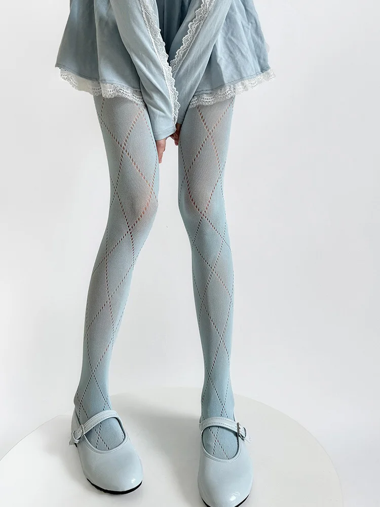 Japanese Versatile High Elasticity Base Pantyhose Hollow Diamond Patterned Leggings Women New Autumn Winter Hollow Mesh Socks