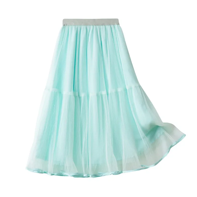 Girls Long Skirt Summer Mesh All-match Princess Skirt for Kids Elegant Elastic Waist Teen School Children Skirts 6 8 10 12 Year