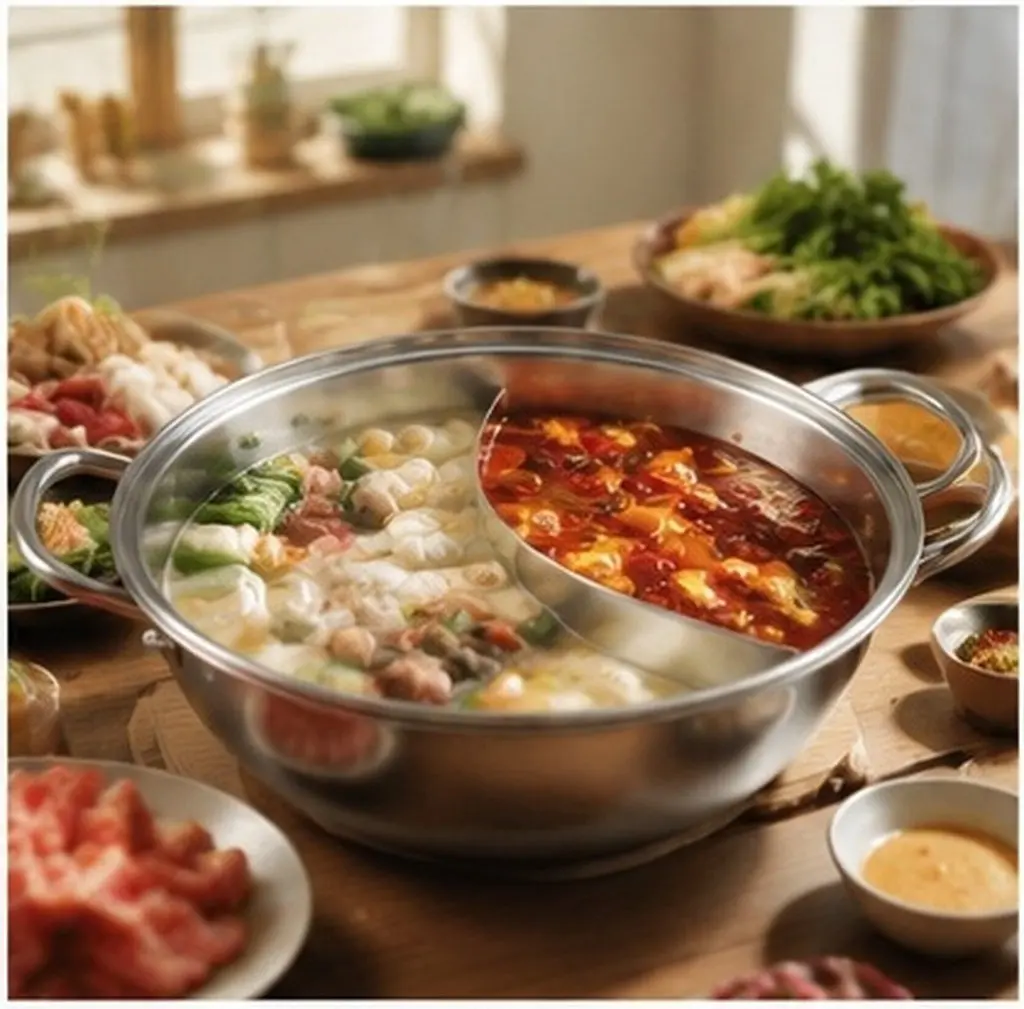 Premium Stainless Steel Hot Pot Cookware Dual Sided Divider Design for Two Flavors Thickened Toughened Glass Lid 30Cm Induction