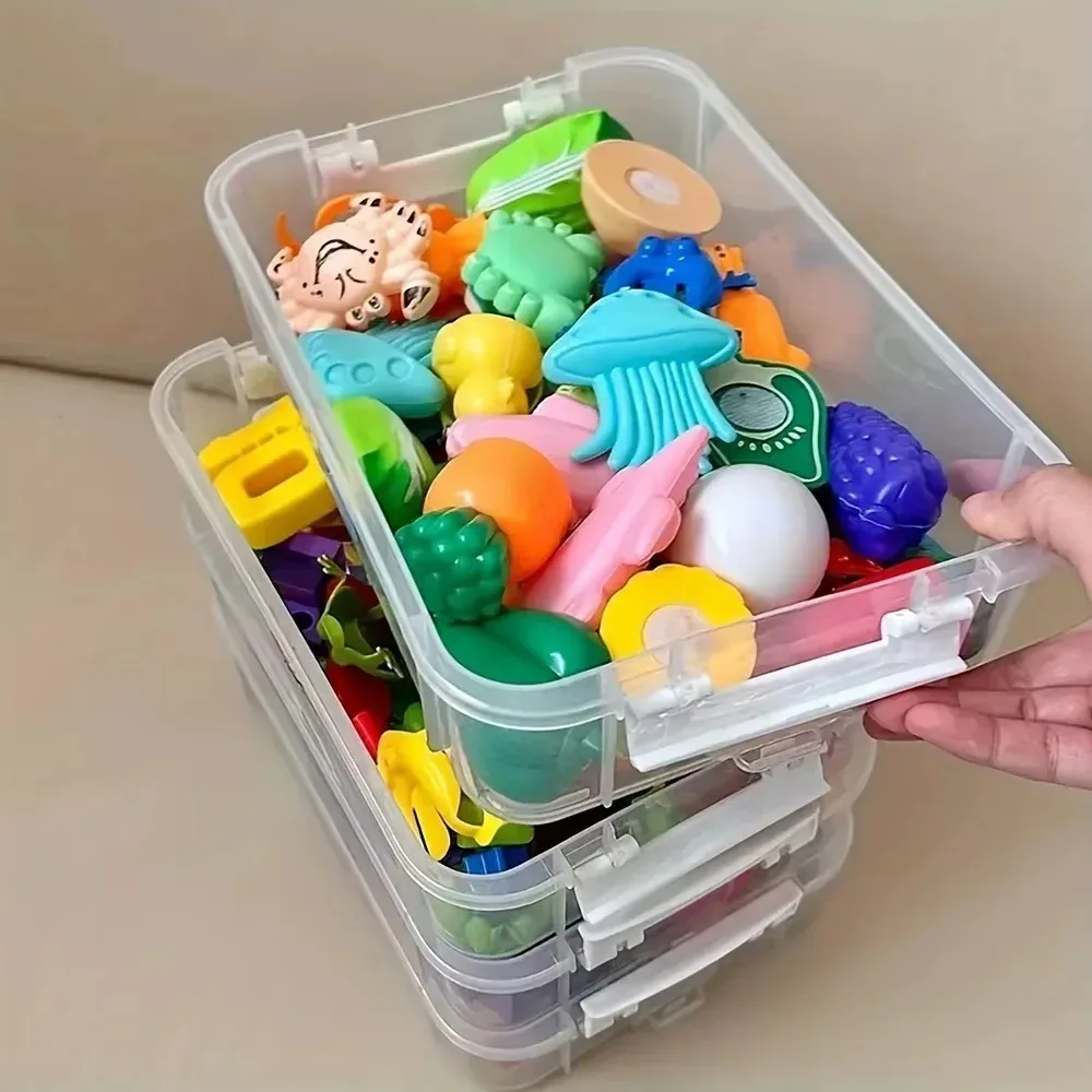 Multi Layer Stacked Suitcase with Partition Tray Toy Building Block Storage Box with Handle Cover Lock Storage Container image 5