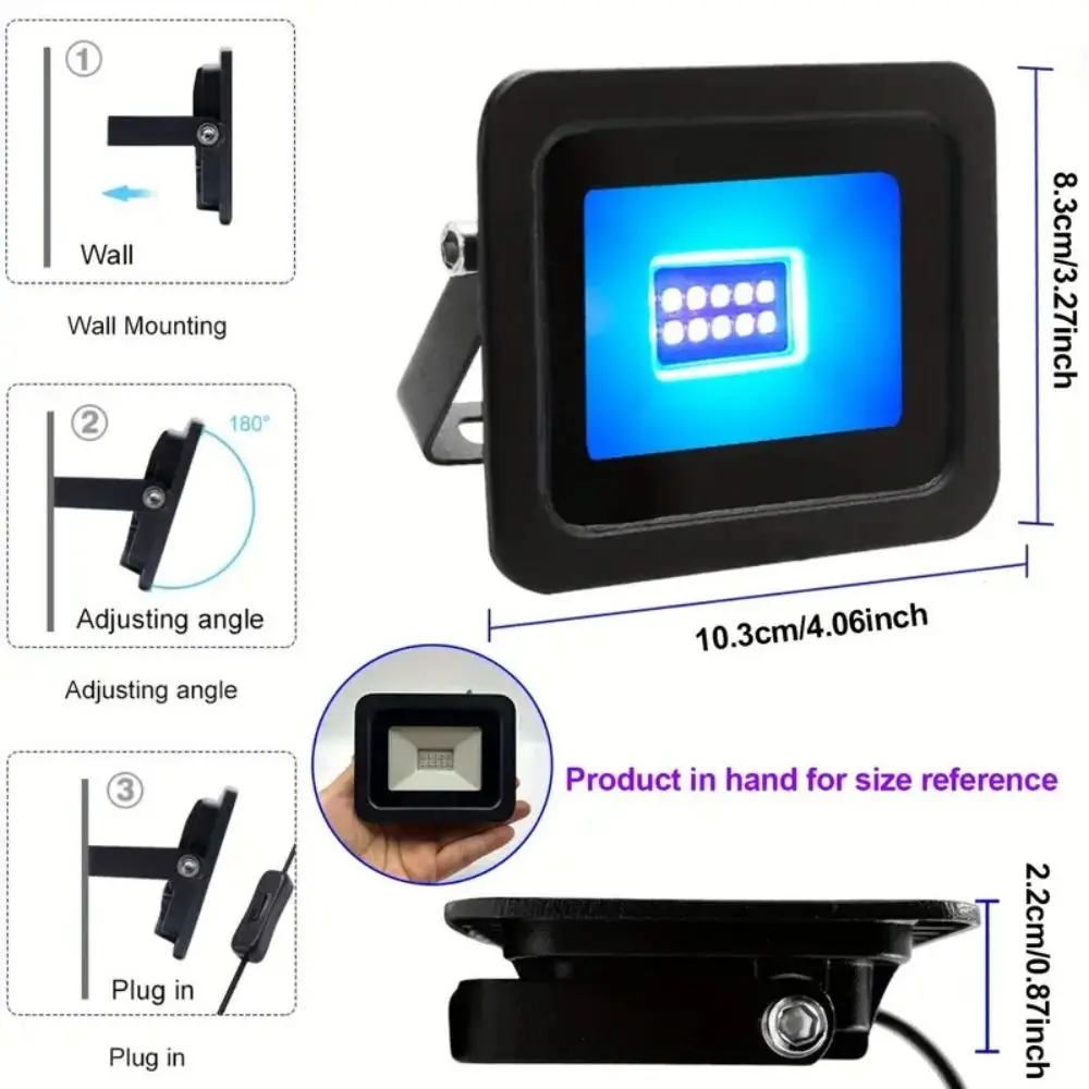 Anti Bacterial 5V USB UV LED Floodlight 10W High Power UVA Floodlight Handheld Waterproof UV Fluorescent Light Party Decoration