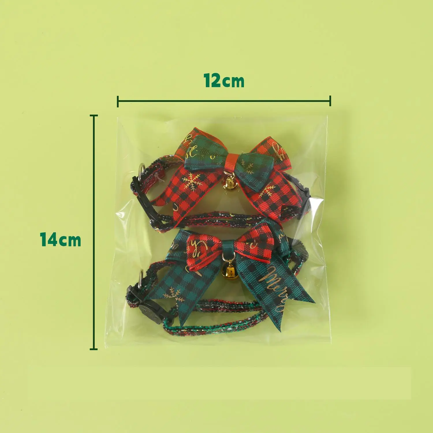 Jingle&Sparkle Merry Christmas Pet Bow Collar Anti-Choke Adjustable with Plaid Gold Foil Bows & Bells Festive Neckwear Cats Dogs - view 6