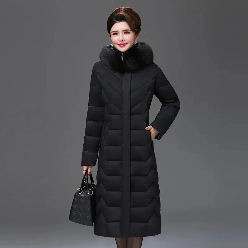 Middle Aged Mother Down Cotton Jacket 6XL Winter Oversized Thick Hooded Coat Windproof Rainproof Female Warm Long Parka Overcoat