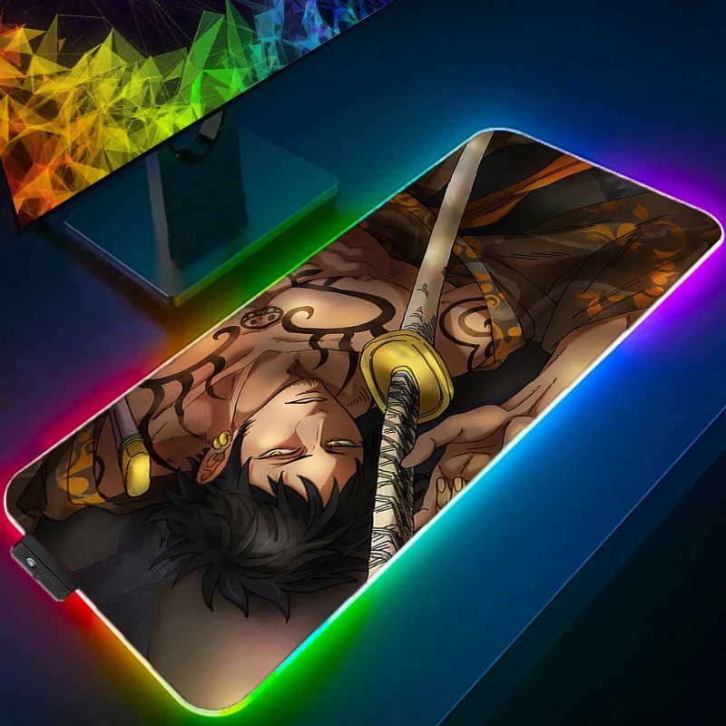 

RGB LED Mouse Pad Anime Keyboard Pad Non-Slip Tablet Pad One Piece Trafalgar D Water Law PC Accessories Mousepad Gaming Desk Mat