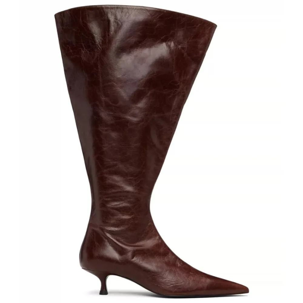 

Autumn and Winter New Women's Wide Tube Low Heel Knee High Boots with Pointed Side Zipper, Fashionable Plus Size Women's Boots
