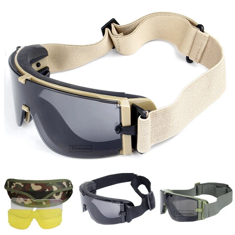 Tactical Goggles with 3 Lens Outdoor Eyeshield for Wargame Airsoft Shooting Hiking Glasses