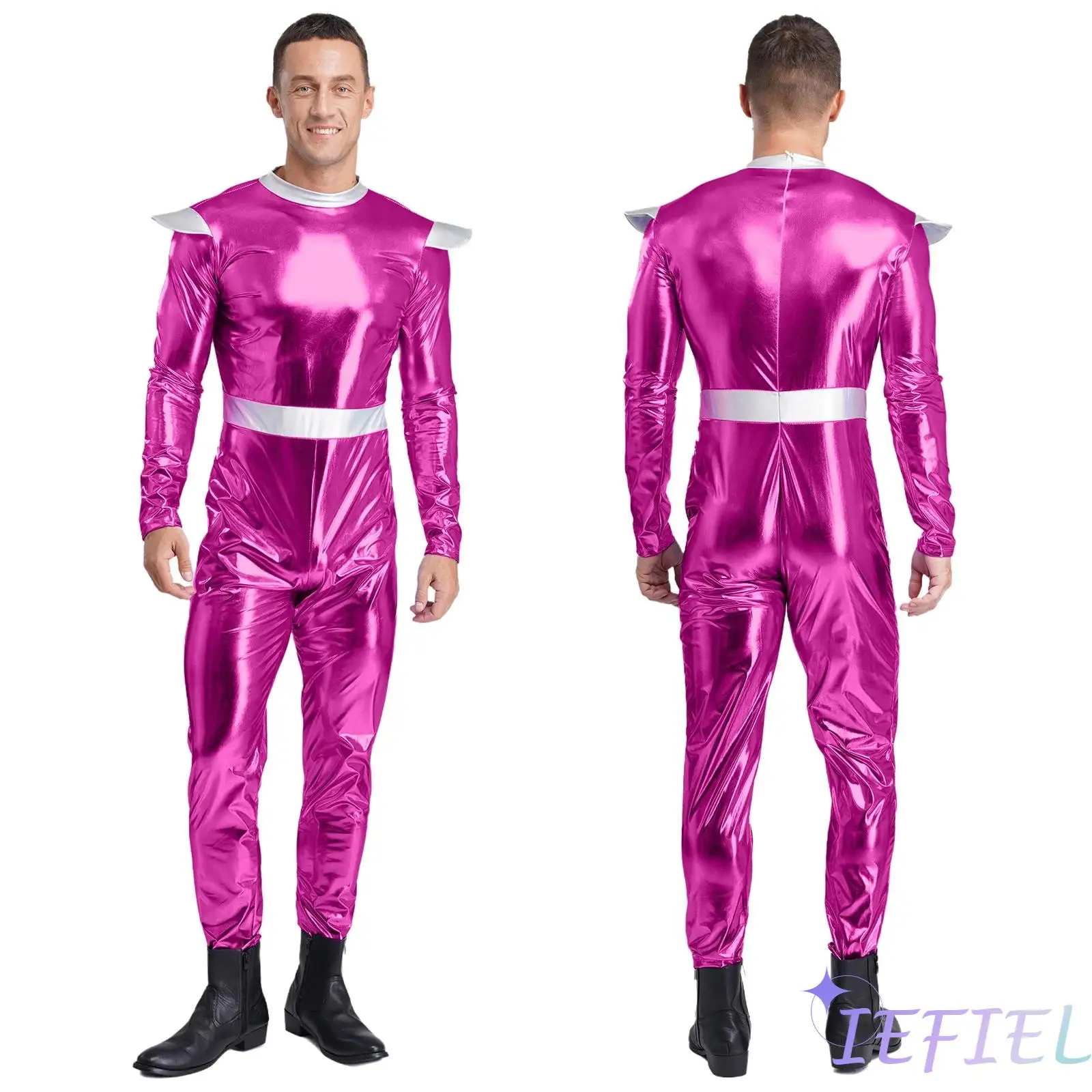 

Alien Robot Halloween Costume for Men Long Sleeve High Waist Jumpsuit Outer Space Theme Performance Cosplay Rompers Outfit